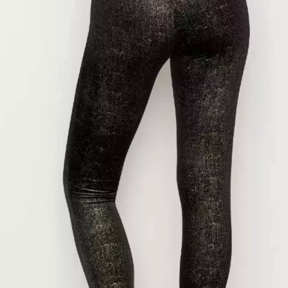 Spanx Velvet Leggings Black Gold Metallic Shine Shimmer Leggings Size Small